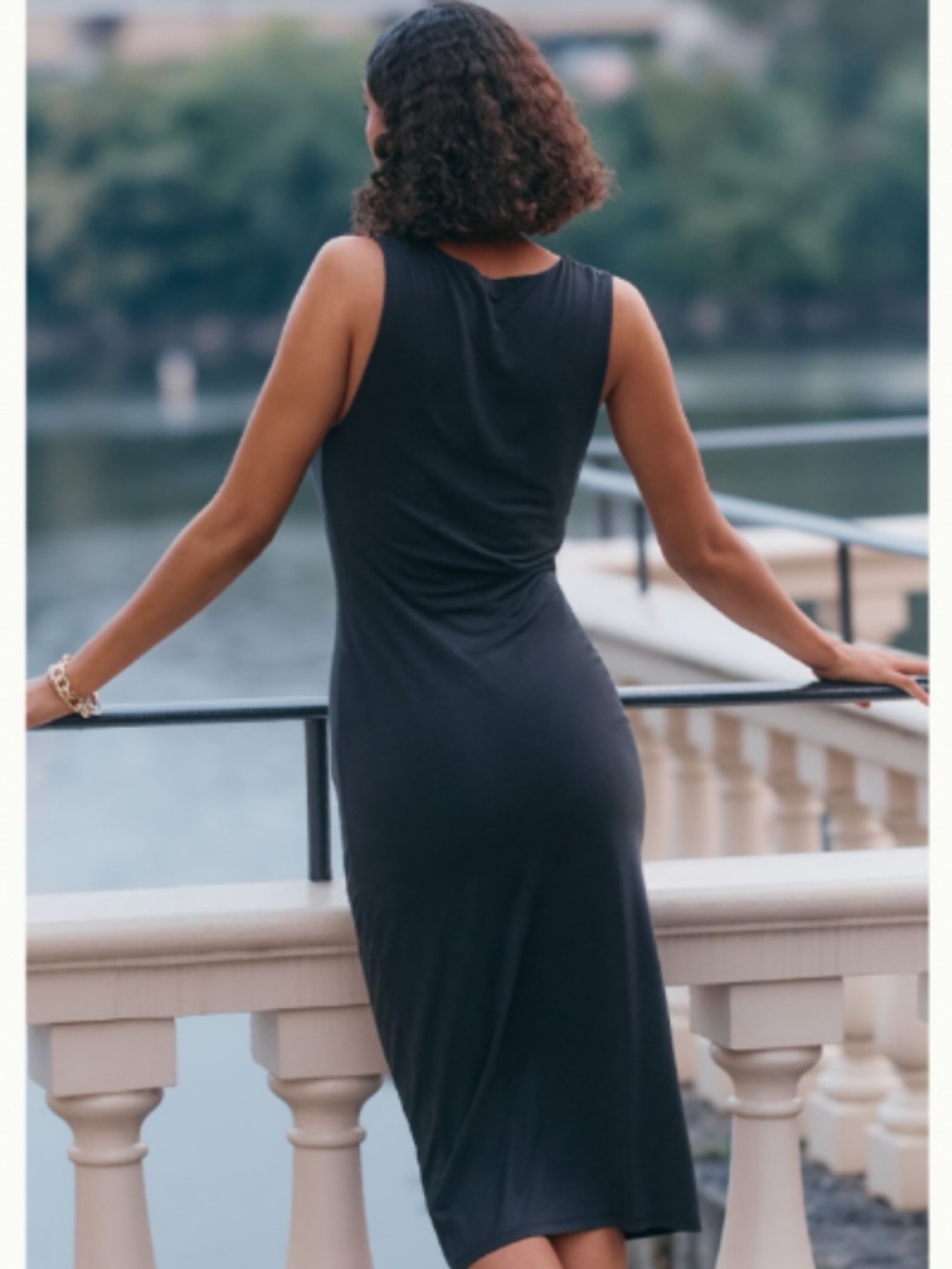 NWT Anthropologie Sleeveless Square-Neck w/ Slit Black Midi Dress, XL - Picture 5 of 12